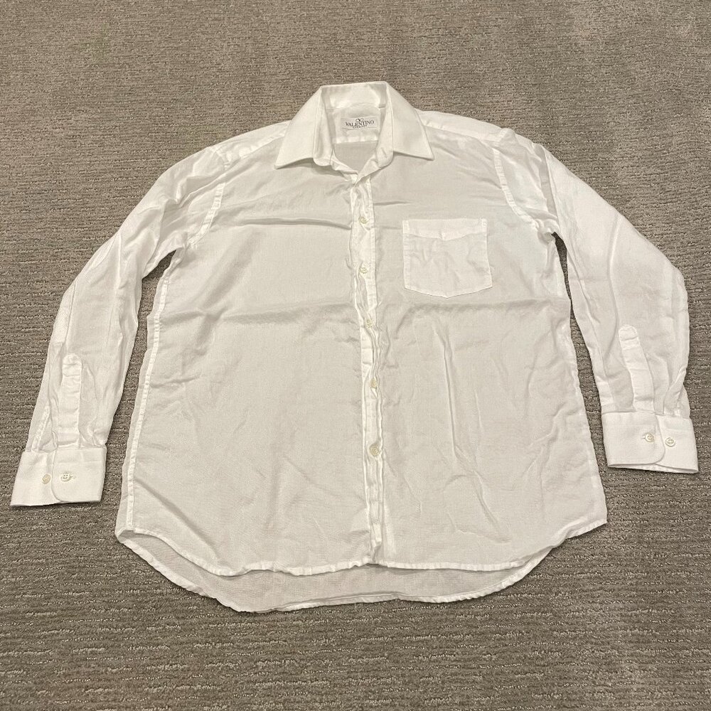 Valentino Chemises Shirt Mens 15.75 34 White Button Up Casual Lightweight Sheer